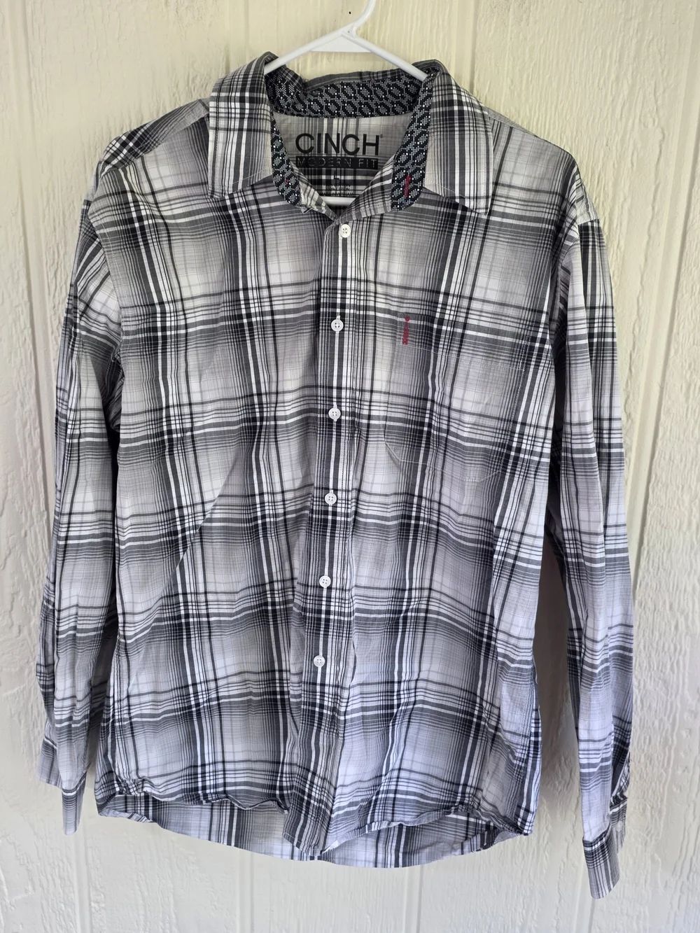 Cinch Men's Black White Plaid Button-Down Shirt, Size Large